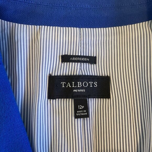 Talbots Aberdeen Pique Blue Blazer Size 12p Office Stretch Jacket Business - Picture 9 of 10